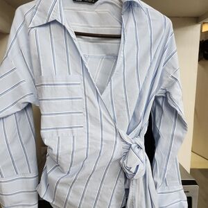 Zara Light Blue Striped Blouse